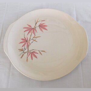 Vintage 1960s Salem China Pink Bamboo Pattern Tab Handled Serving Plate 10.75"